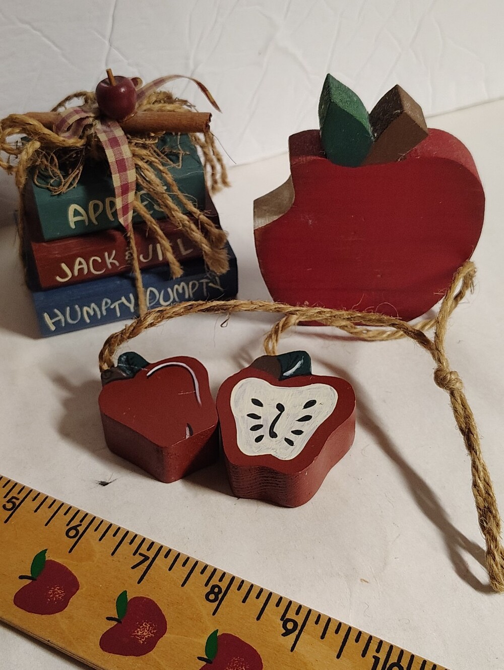 Cottage Core Wooden Apple Lot Of 6 Y2K Shelf Sitters Birdhouse Books Vintage 90s